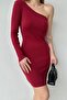 Claret Red Flexible Camisole Fabric Shoulder Low-cut Detailed Mini Dress 581958 - 4