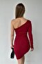 Claret Red Flexible Camisole Fabric Shoulder Low-cut Detailed Mini Dress 581958 - 3