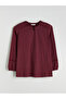 Alita City with a Difference Lcw Grace Burgundy Plain Oval Neck Long Sleeve Women's Blouse - 5