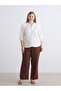 İzr New Season Ruffled Collar Embroidered Linen Blend Blouse - 2