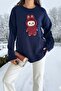 Labubu Appliqué Embroidered Oversized Sweater |   Gray, White, Burgundy, Yellow, Blue, Navy Blue, Pink 66022 - 2
