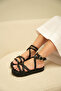 Fiwe Black Straw Cross Detailed Women's Sandals - 4