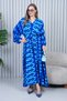 Women's Blue Ethnic Patterned Balloon Sleeve Loose Long Dress - 4