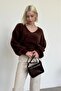 Brown V-Neck Soft Textured Women's Sweater Mg2499 - 4