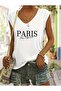 تي شيرت نسائي بدون أكمام مطبوع عليه PARIS STAY DIFFERENT
