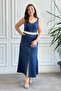 Thick Strap Self-Belted Linen Dress - 5