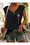Blessed Written Flower Printed Women's Oversize Sleeveless T-Shirt