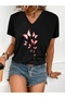 Pink Butterflies Printed Women's Oversize V-Neck T-Shirt