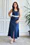 Thick Strap Self-Belted Linen Dress - 8