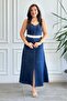 Thick Strap Self-Belted Linen Dress - 7