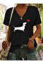 Dog Heart Printed Women's Oversize V-Neck T-Shirt