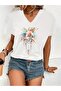 Floral Printed Women's Oversized V-Neck T-Shirt