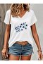 Blue Stars Printed Women's Oversize V-Neck T-Shirt