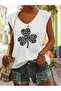 Women's Oversize Sleeveless T-Shirt with Clover Print