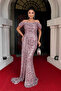 Sequin Fabric Degaje Collar Evening Dress - Pink