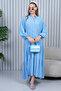 Women's Indigo Blue Buttoned Placket Collar Oversized Loose Balloon Sleeve Long Dress