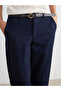 Navy Blue Women's Carrot Cut Pants with Belt - 4