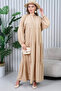 Women's Beige Buttoned Placket Collar Oversized Loose Balloon Sleeve Long Dress - 2