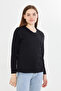 100% Organic Cotton Black V-Neck Soft Textured Regular Fit Comfortable Cut Long Sleeve Combed Cotton T-Shirt