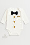 Tiny Boss Bow Tie Baby Bodysuit, Button Pattern Printed, Baby Boy Long Sleeve Snap Fastener Bodysuit Cotton - 2