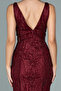 Burgundy Sleeveless Glitter Long Evening Dress - 4