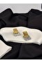 Gold and Silver Color Striped Square Model Modern Earrings - 4