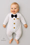 Baby Boy Romper with Little Boss Bow Tie - Button-Up Design, Long Sleeve 100% Cotton Newborn Romper - 5