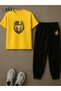King of the Street Printed Oversize Large Size Yellow T-Shirt & Black Pants Tracksuit Set - 2
