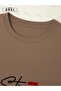 Stay Strong Printed Plus Size Light Brown T-Shirt & Black Pants Tracksuit Set - 4