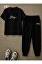 Stay Strong Printed Oversized Tie-Dye T-Shirt & Black Pants Tracksuit Set - 2