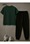 Positive Bold Printed Plus Size Forest Green T-Shirt & Black Pants Tracksuit Set - 3