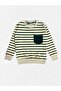 Boy's 100% Cotton Beige Color Green Striped Long Sleeve Pocket Tracksuit Set - 5