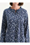 Navy Blue Lace-Up Collar Floral Blouse - 6