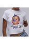 White Women's Top with Printed Crew Neck Baby Print in Waist Boy Crop