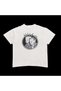 White Women's Top with Printed Crew Neck Baby Print in Waist Boy Crop