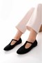 Black Suede T-Strap Mary Jane Design Ballerinas - 2