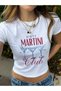 Women's White Dirty Martini Club Printed Crew Neck Slim Crop