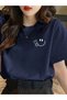 Women's Navy Blue Figure Peace Printed Oversize