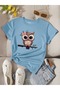 Women's Baby Blue Owl Printed Oversize