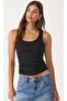 Women's Ribbed Look Thick Strap Basic Black Undershirt
