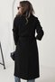 Women's Black Lined Pocketed Long Oversized Melton Coat with Belt - 3