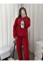 Speckled Patterned Red Fleece Pajama Set - 3