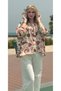Women’s Bohemian Floral Peasant Top – Loose Fit with Tie Neck - 3