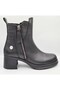 D25Kb-8565 Black Genuine Leather Thick Heeled (5cm) Thermal Lining Zippered Women's Boots