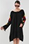Bdart Embroidered Midi Dress with Flounces and Tie-Up Closure