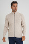 Men's Beige Pocketed Zippered Walking Hair Braided Wool Cardigan Trist-5355