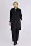 Front Zippered Velvet Embroidery Detailed Plus Size Hijab Trouser Suit 35135 Black