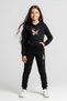 3-Piece Girls' Tracksuit Set with Hooded Kangaroo Pocket Print Detail - 4