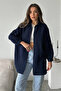 Women's Long Sleeve 100% Cotton Oversize Shirt Navy Blue - 26K 2012