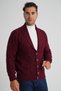Men's Burgundy Checkered Patterned Shawl Collar Buttoned Wool Cardigan Trist-5359 - 4